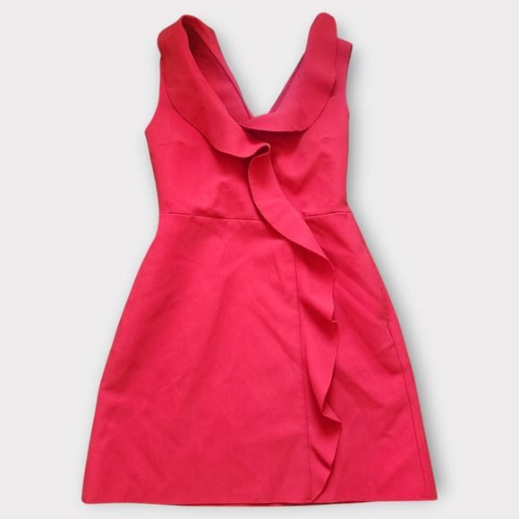 MSGM Womens Mini Dress EU 42 US 10 Red Sleeveless Sheath Cascade Ruffle - Picture 4 of 14